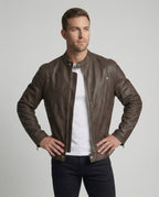 Herren Bomber Lederjacke Stehkragen