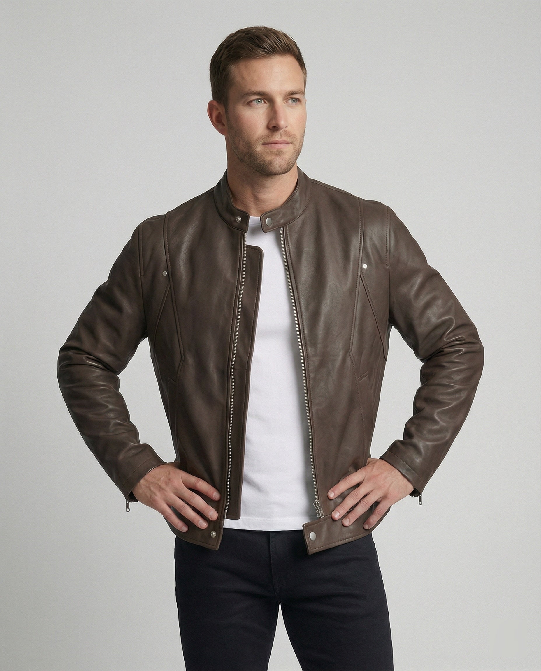 Herren Bomber Lederjacke Stehkragen