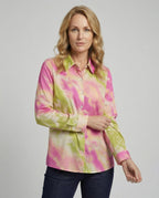 Damen Blusentop Viskose Batik mit Kentkragen
