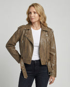 Damen cropped Kunstlederjacke im Biker-Stil