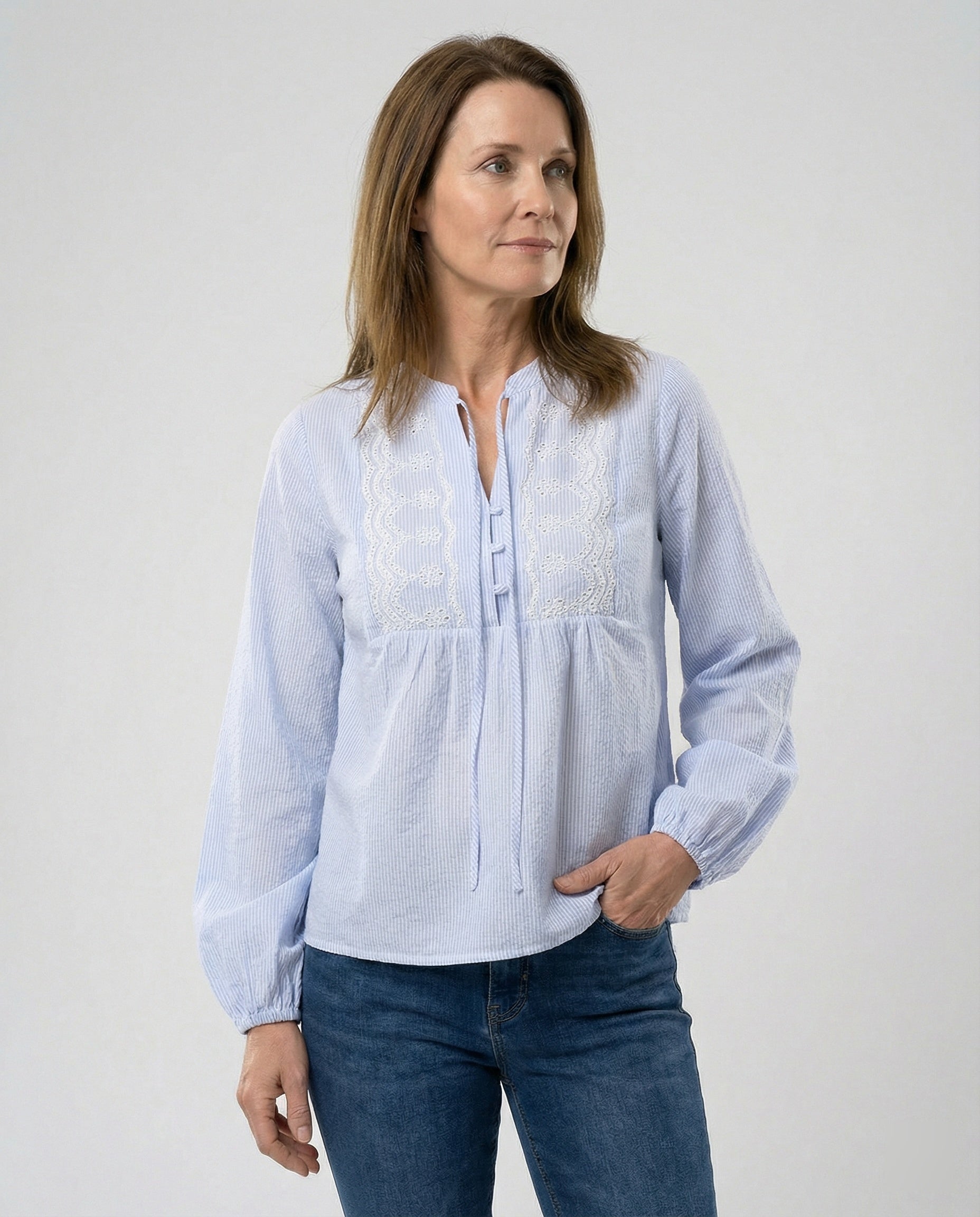 Bestickte Bluse Damen mit Ballonärmeln