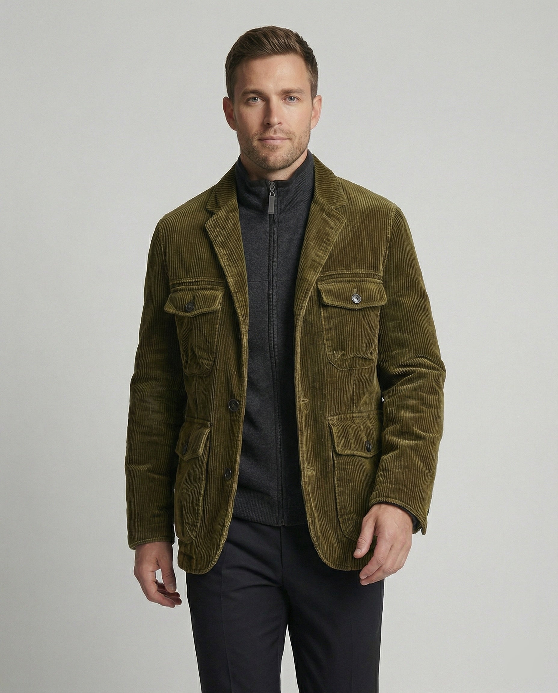 Herren Cordjacke mit multifunktionalen Taschen und modernem Schnitt
