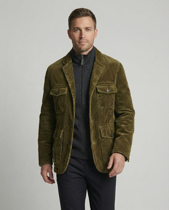Herren Cordjacke mit multifunktionalen Taschen und modernem Schnitt
