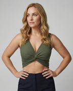 Damen Crop-Top mit elegantem Knoten und tiefem V-Ausschnitt R&B