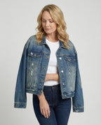 Damen Jeansjacke weit Used Look