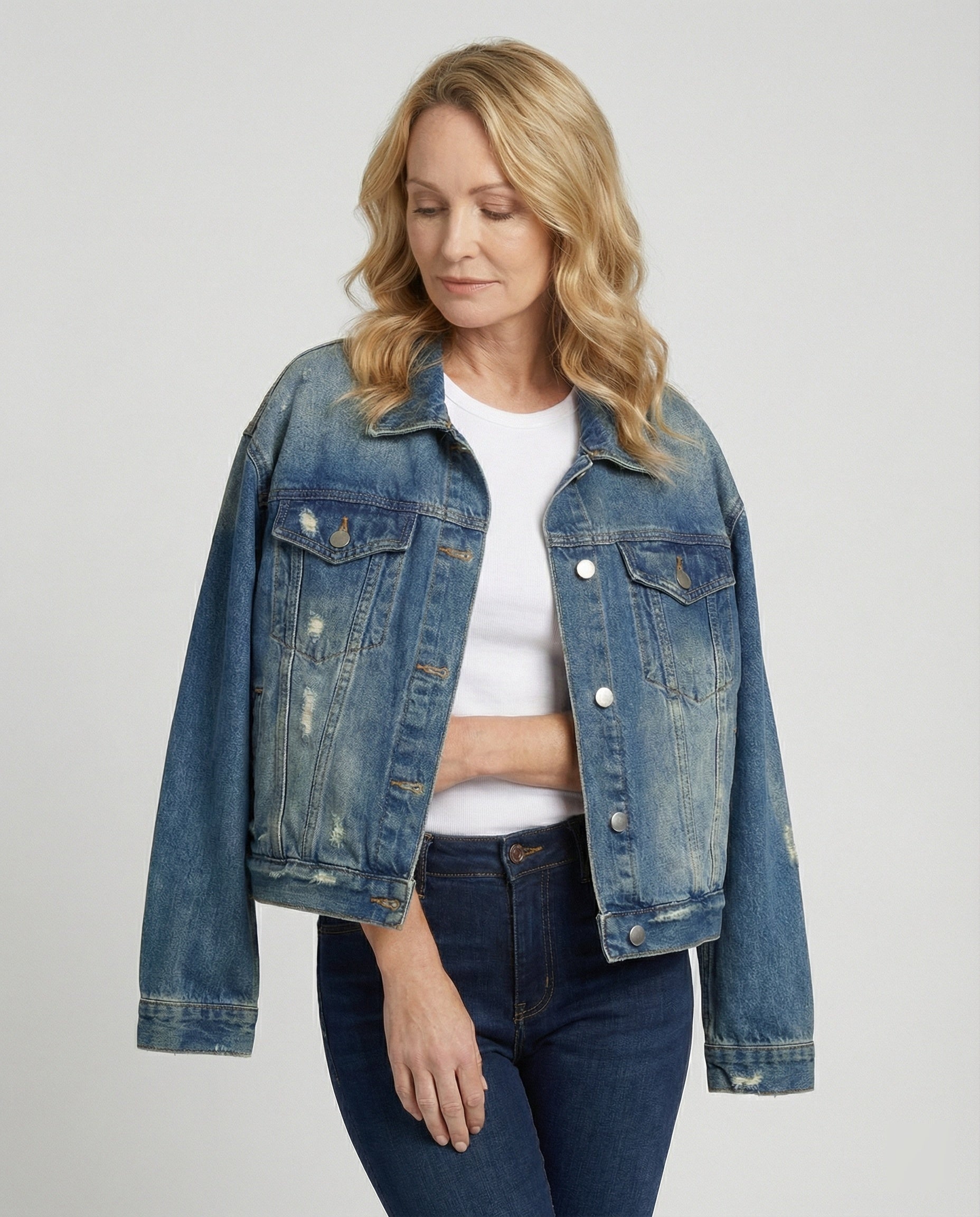 Damen Jeansjacke weit Used Look