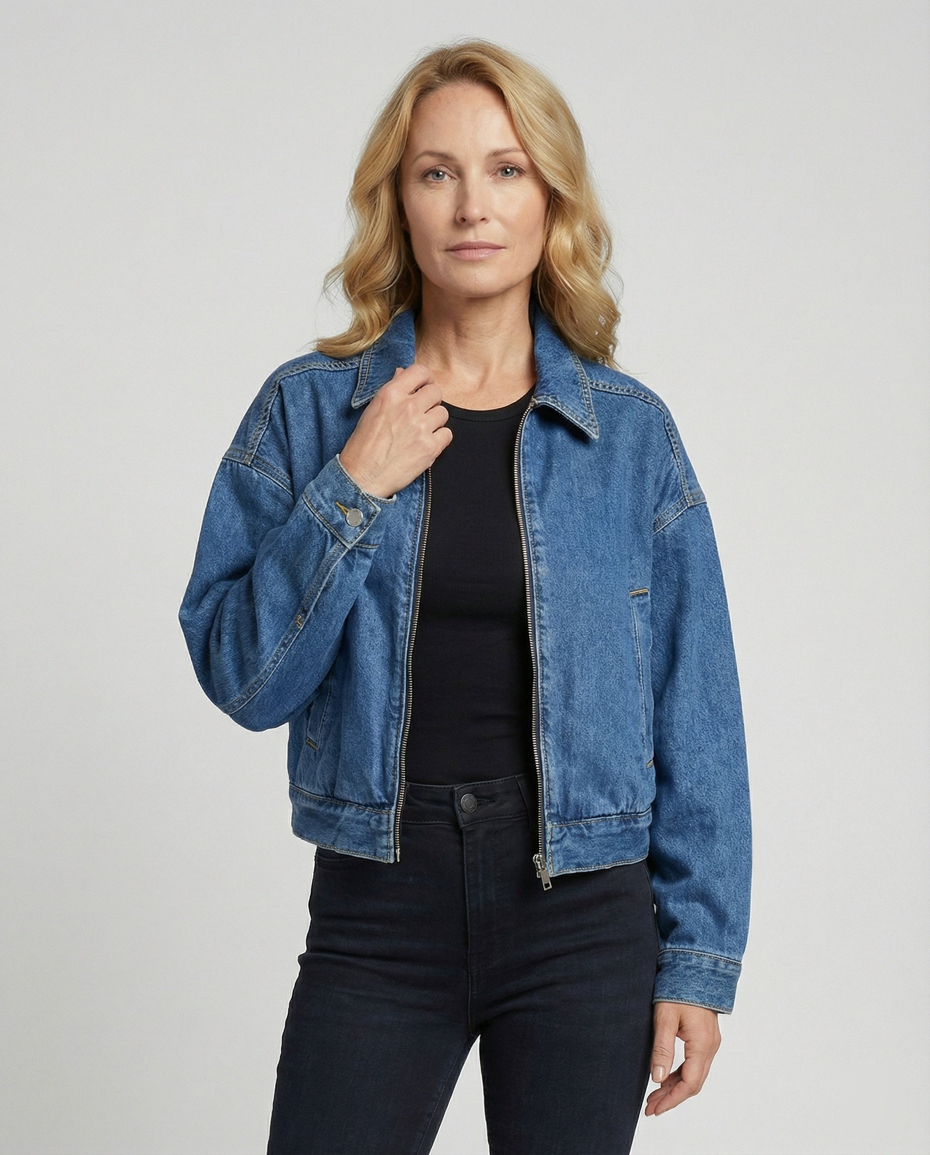 Damen Jeansjacke Oversize mit Reißverschluss