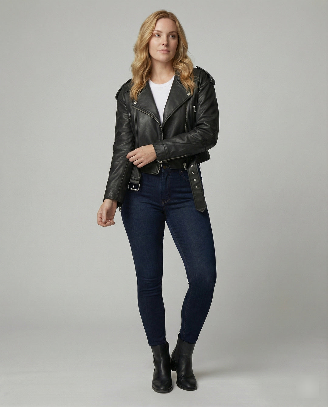 Damen Kunstleder Bikerjacke tailliert geschnitten