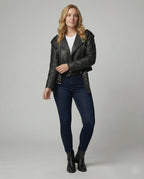 Damen Kunstleder Bikerjacke tailliert geschnitten
