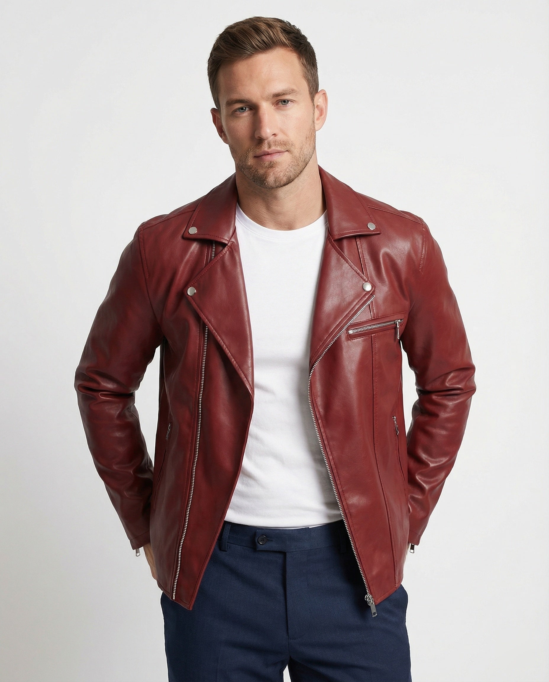 Herren Kunstleder Bikerjacke mit Designdetails