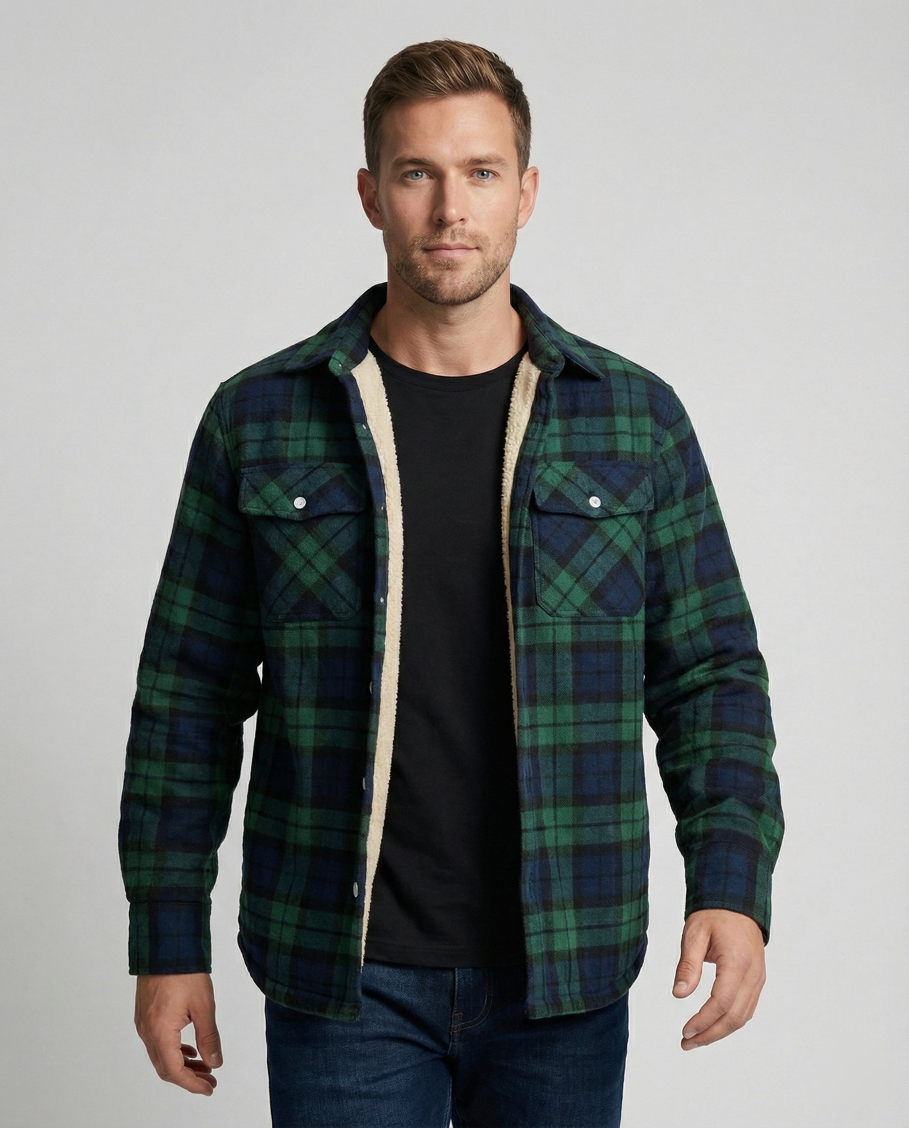 Fleecegefütterte Karierte Winterjacke