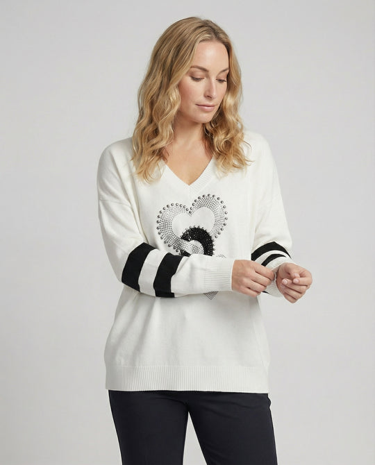 R&B | Damenpullover mit Herzmuster & V-Ausschnitt