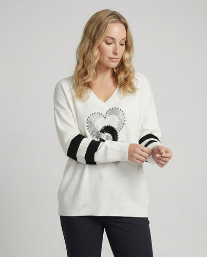R&B | Damenpullover mit Herzmuster & V-Ausschnitt