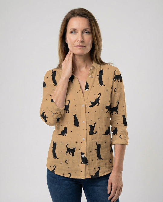 Damen Hemdbluse Katzenprint