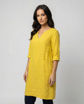 Damen Leinenkleid mit lockerer Passform und elegantem V-Ausschnitt
