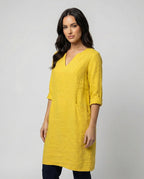 Damen Leinenkleid mit lockerer Passform und elegantem V-Ausschnitt