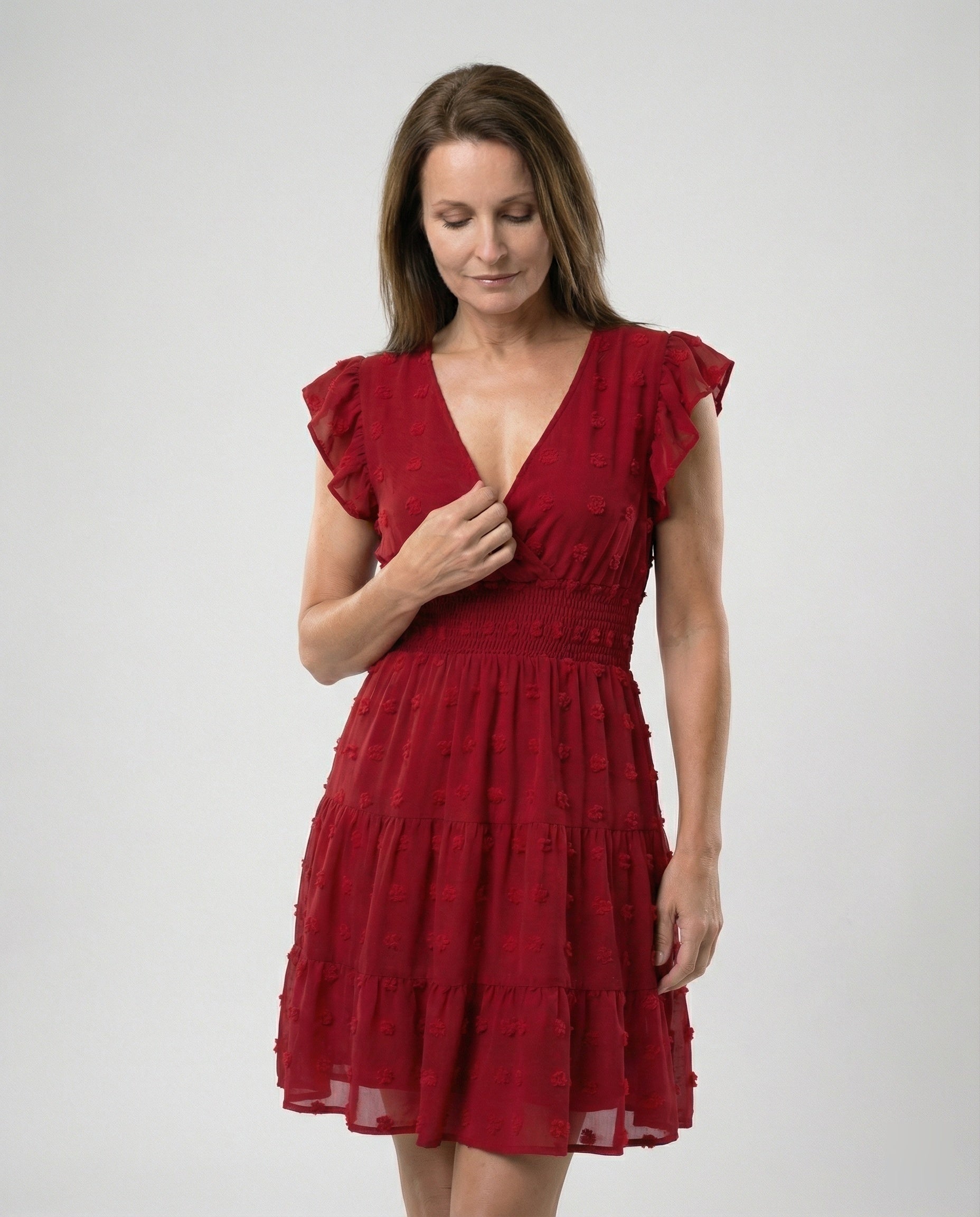 Damen Midikleid mit Smockbund