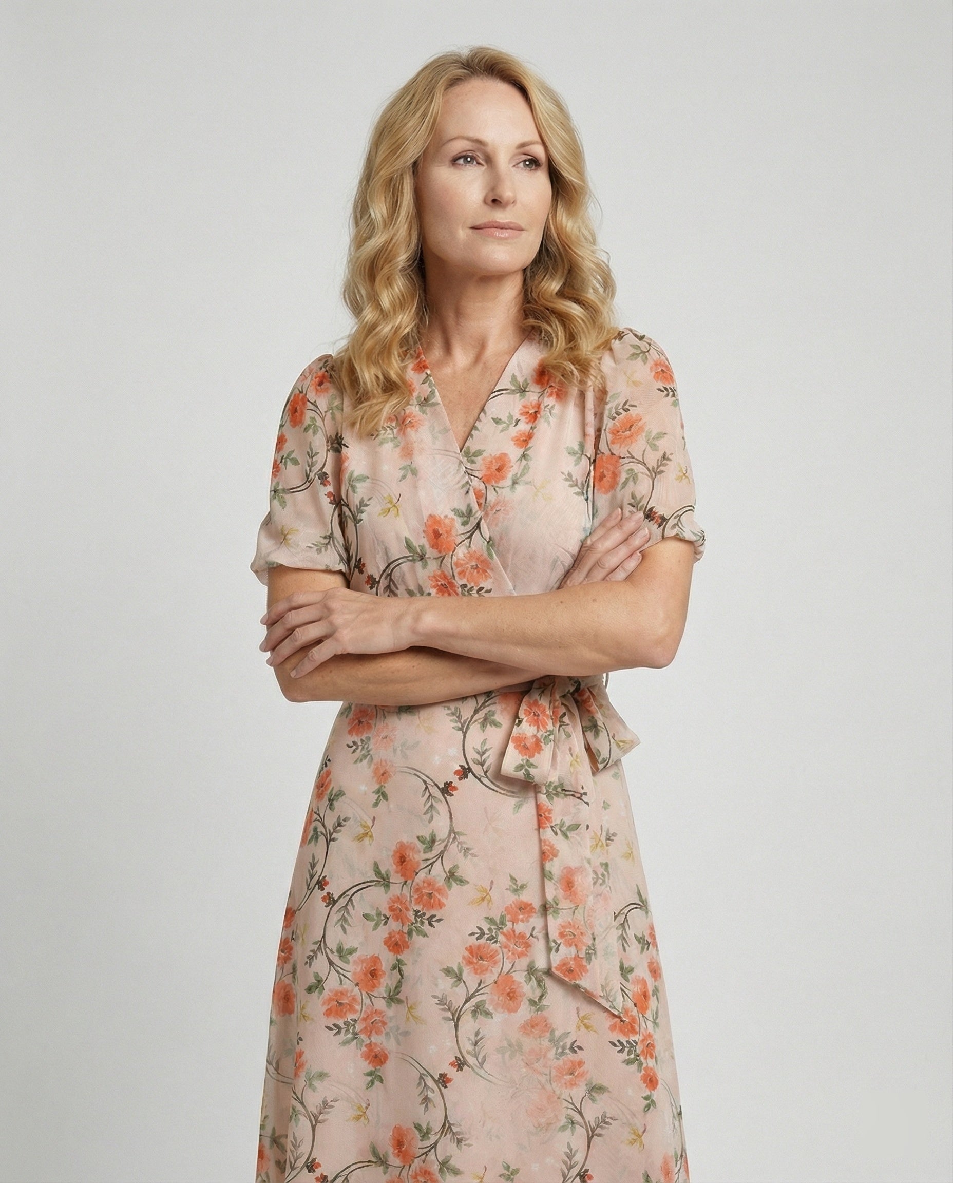 Damen Midikleid Wickeloptik floral