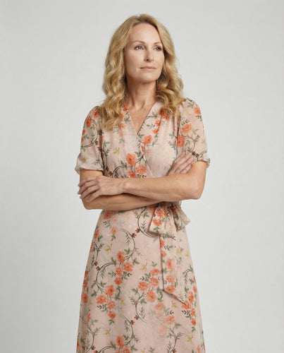 Damen Midikleid Wickeloptik floral