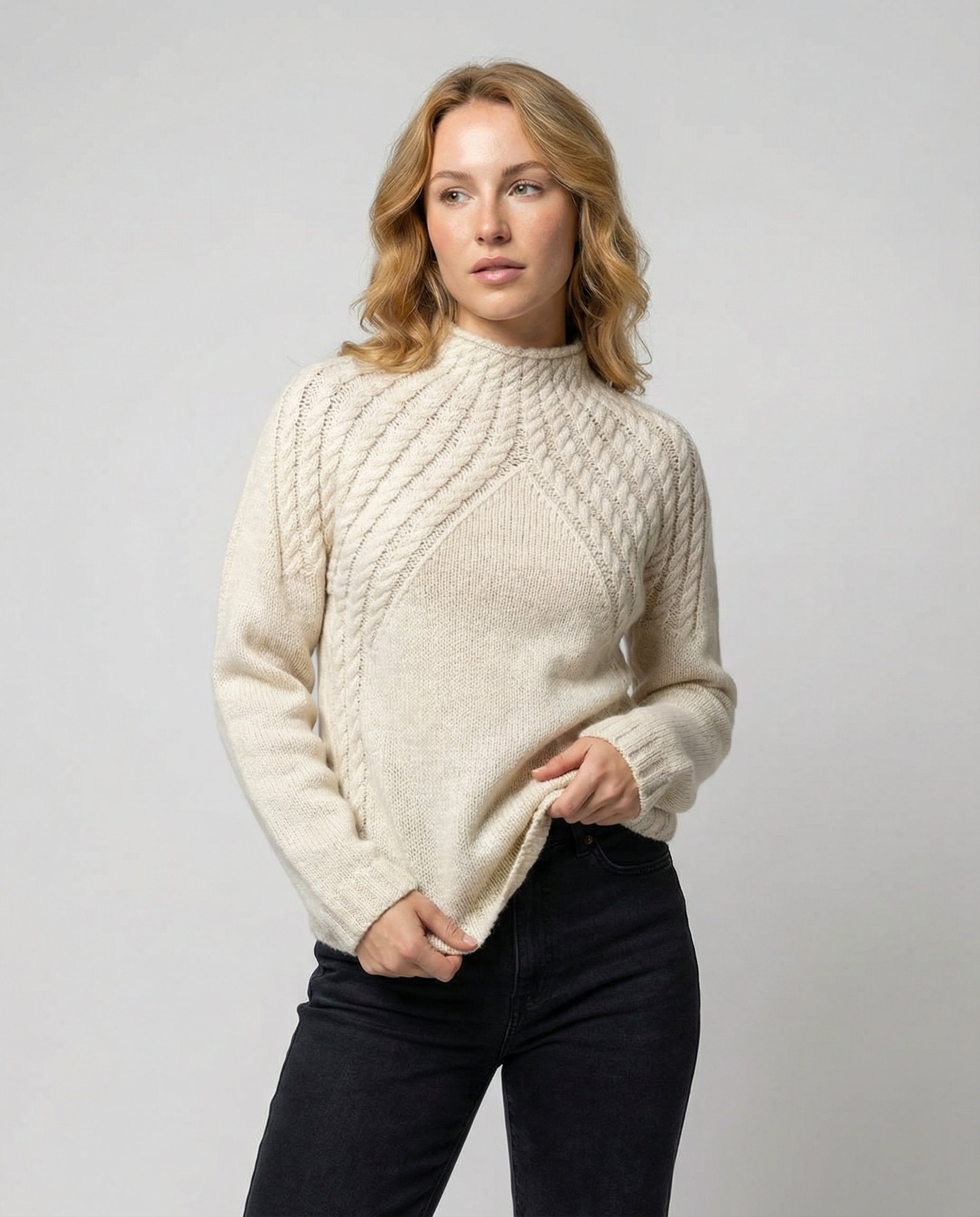 Damen Wolle Rippstrickpullover mit Hoher Kragen & Lässiger Stil | R&B