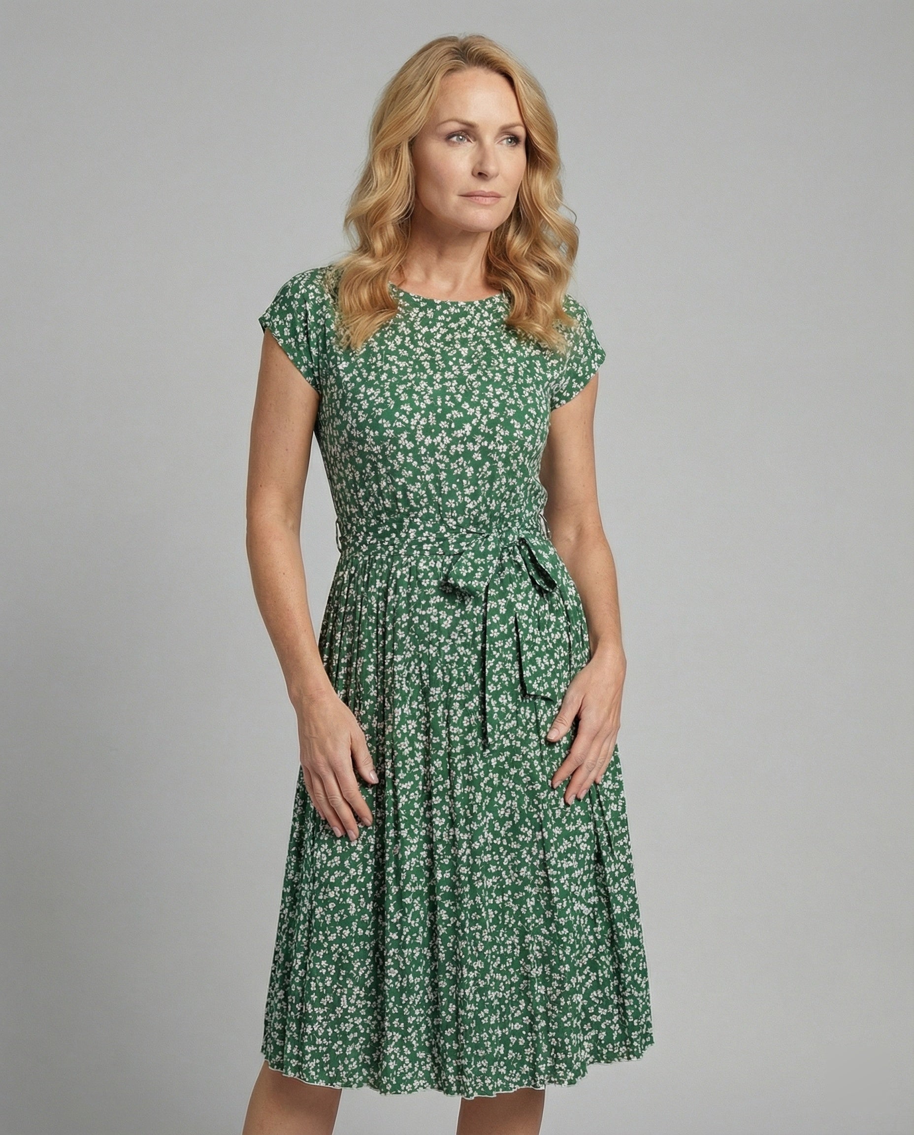 Damen Midi-Kleid mit Taillengürtel