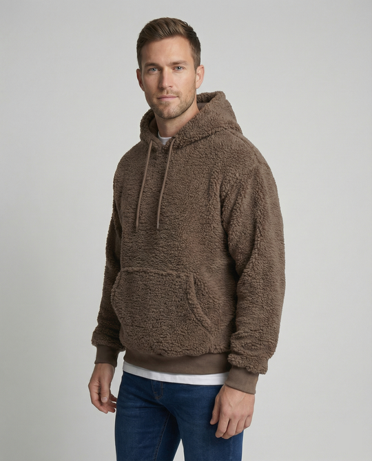 Herren Kuscheliger Teddy-Pullover mit Kapuze und elastischem Bund R&B