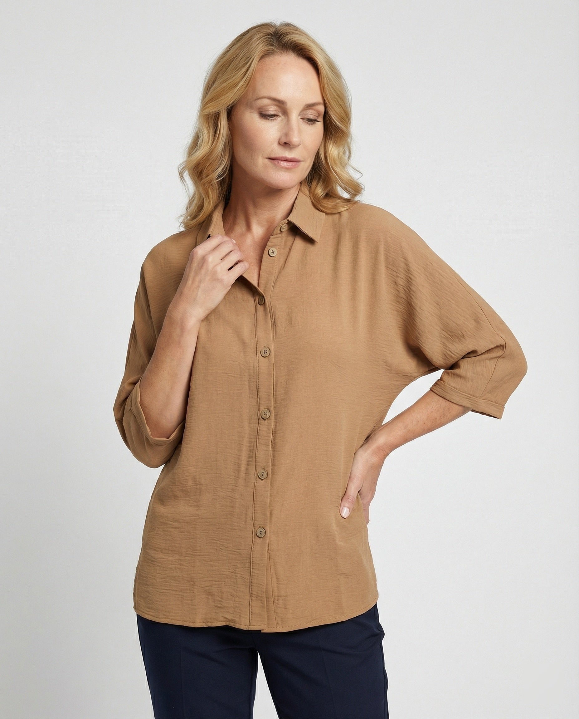 Damen Hemdbluse Oversize mit Knopfleiste
