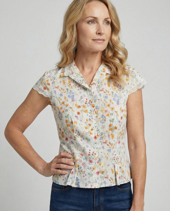 Damen Blusentop Spitze Kurzarm