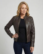 Damen Lederjacke Schwarz mit Nieten