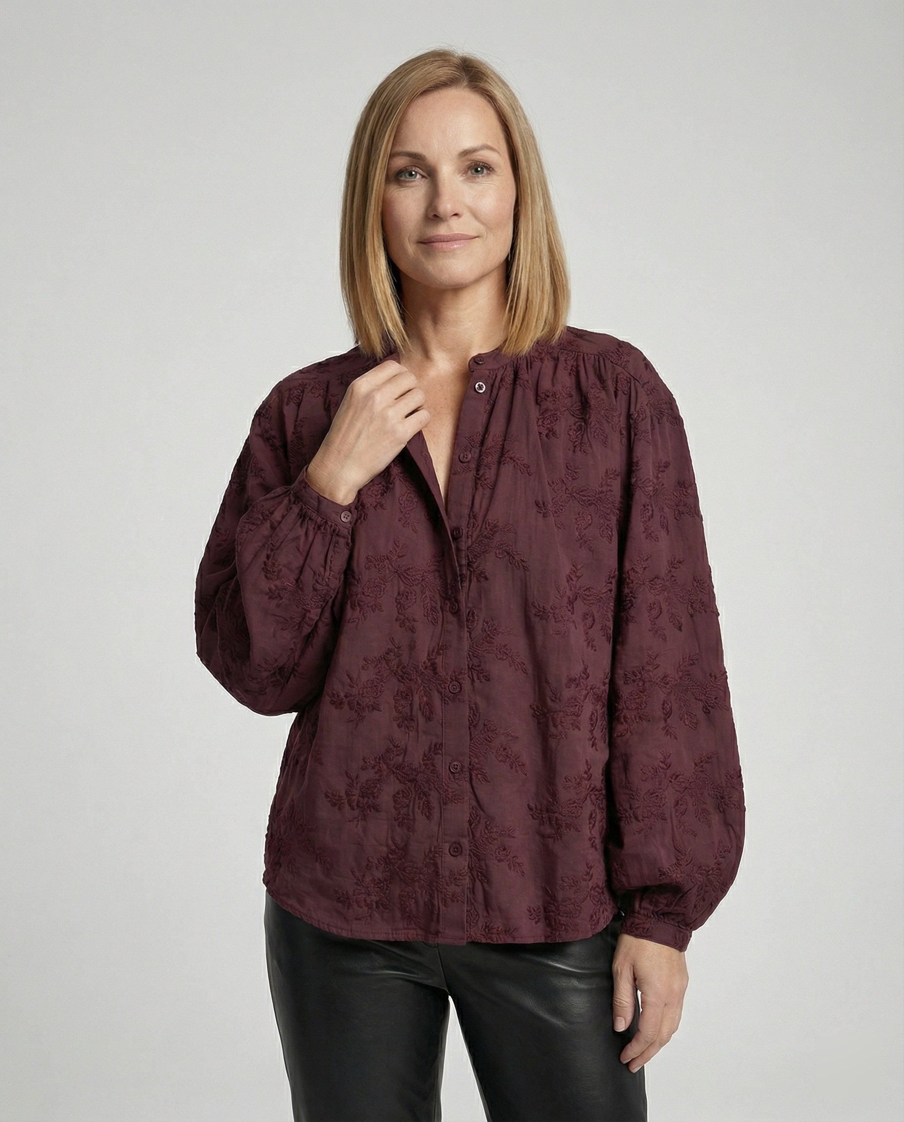 Bluse Damen Baumwolle Bestickt