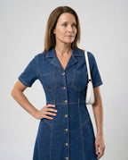 Damen Jeanskleid Midi mit Knopfleiste