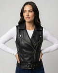 Damen Kunstleder Bikerjacke mit Gürtel