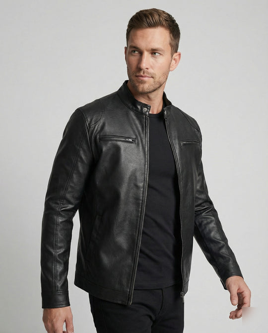 Herren Elegante Kunstlederjacke mit Steppdetails