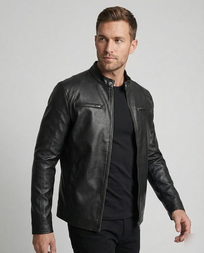 Herren Elegante Kunstlederjacke mit Steppdetails