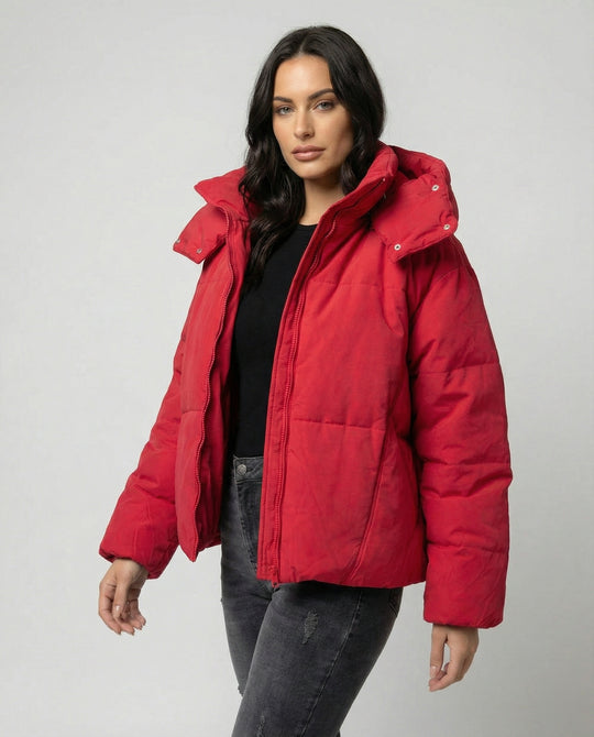 Steppjacke Damen modisch mit abnehmbarer Kapuze und Taschen
