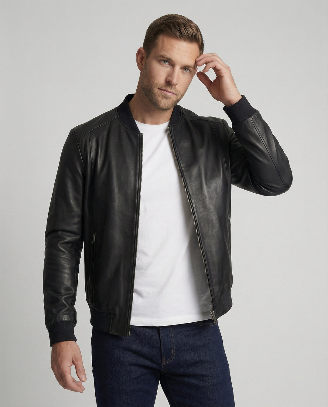 Herren Lederoptik Bomberjacke