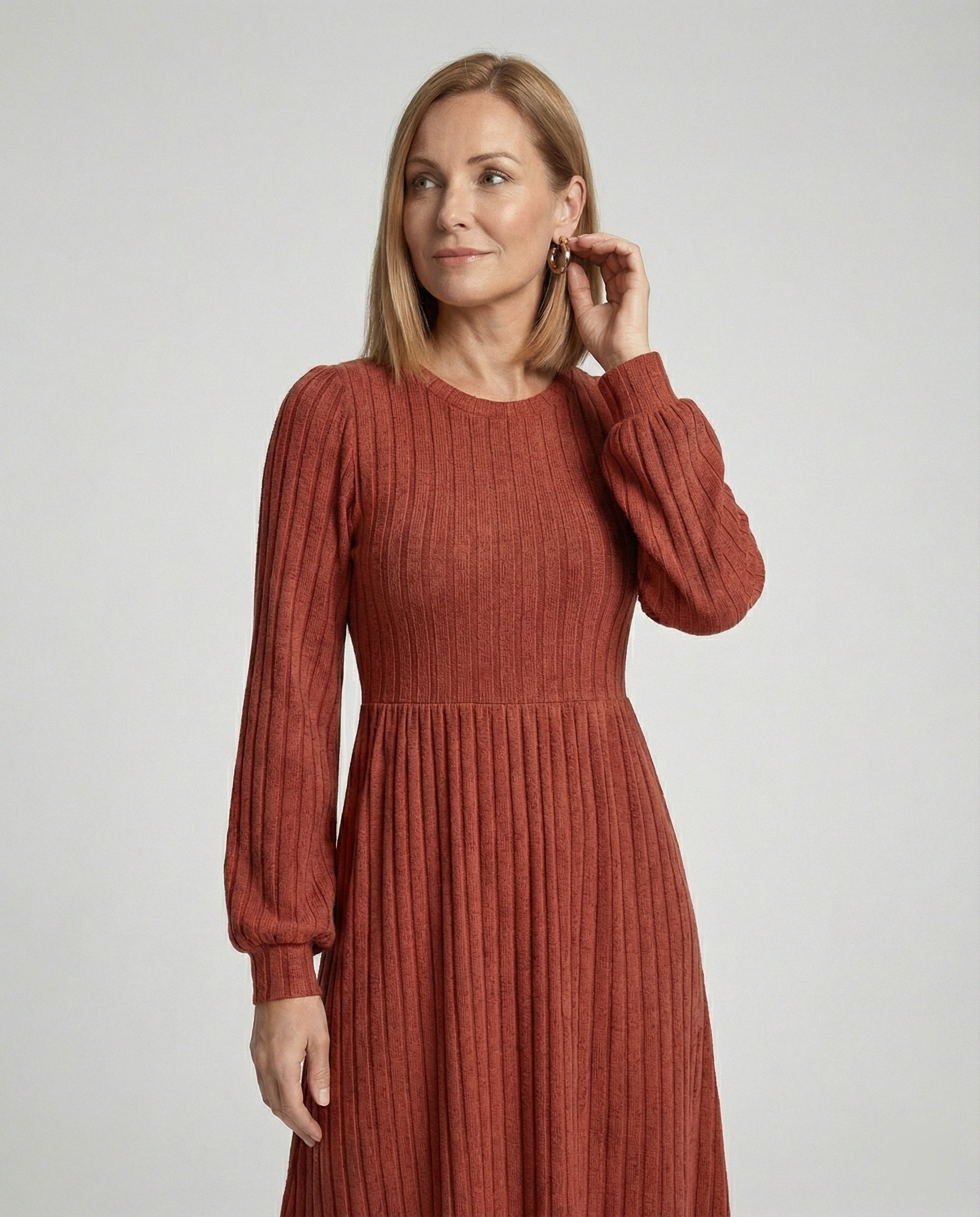 Damen Maxikleid Strick mit Gürtel