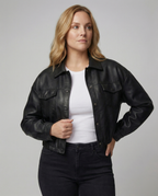 Übergangsjacke Damen schwarz cropped aus Kunstleder