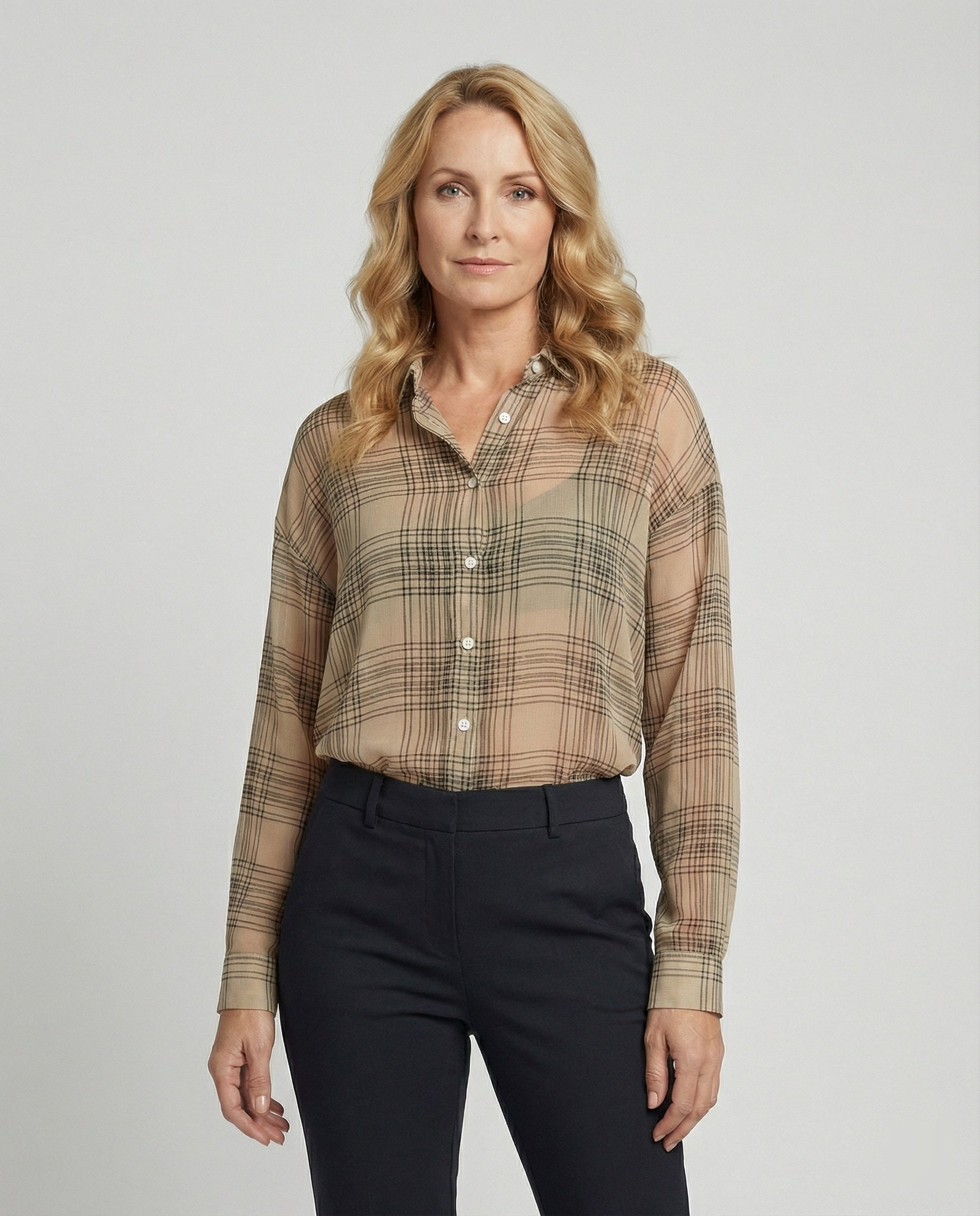 Damen Karierte Chiffonbluse mit lockerem Schnitt