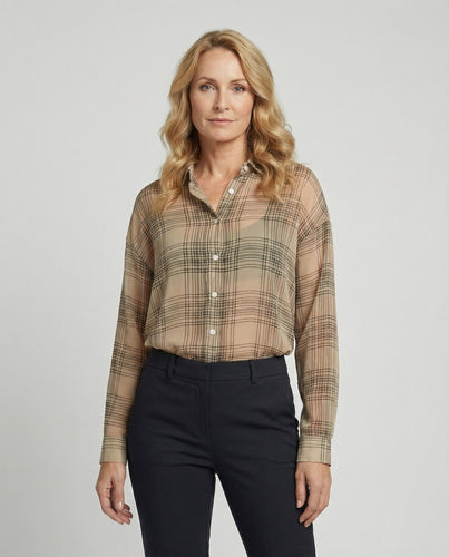 Damen Karierte Chiffonbluse mit lockerem Schnitt