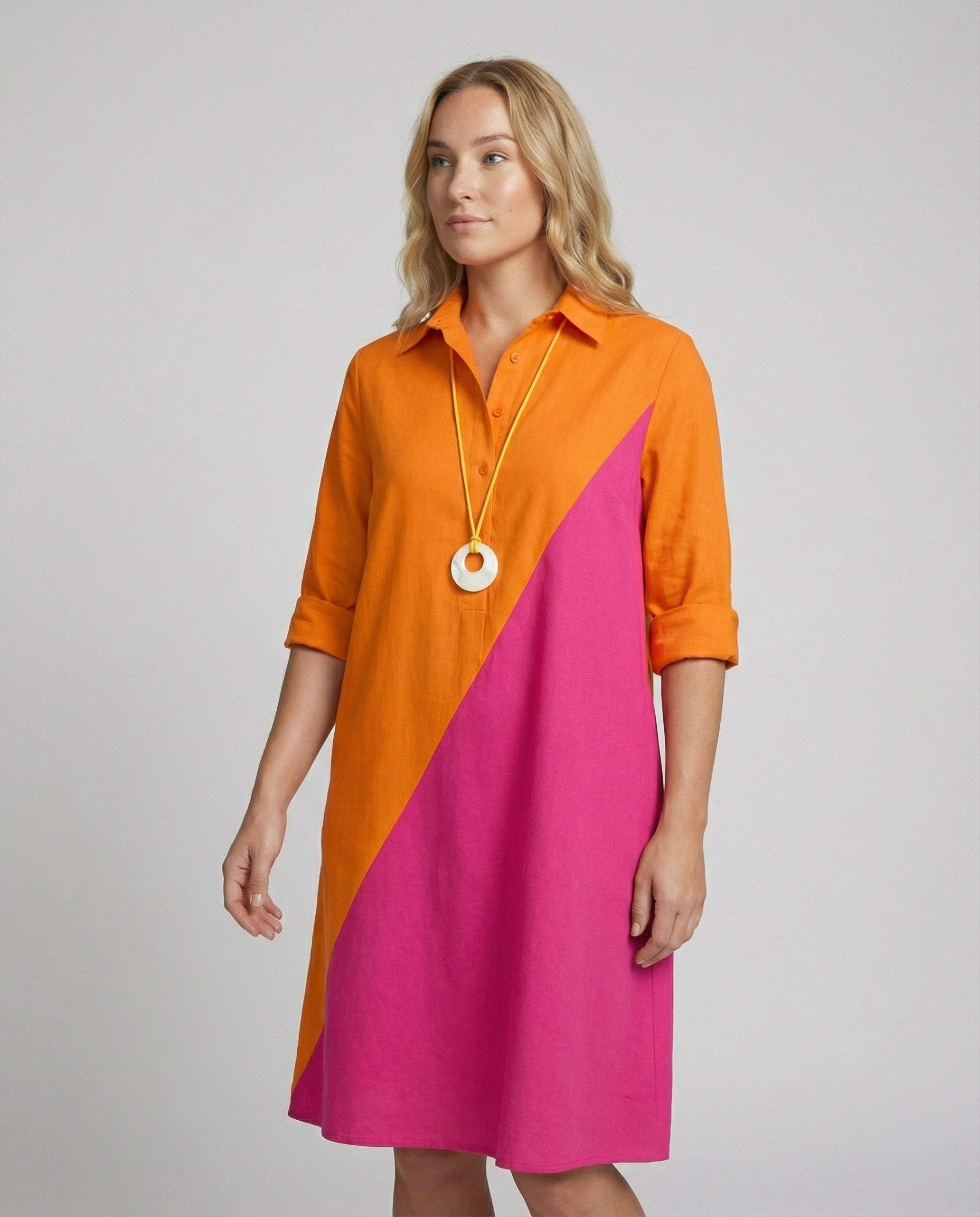 Hemdblusenkleid mit Umlegekragen & Dreiviertelärmel
