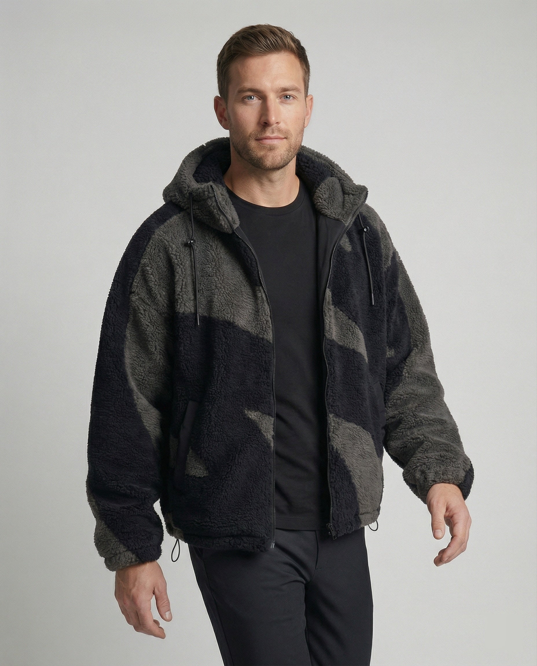 R&B | Herren Kapuzen Zip-Up Warm Fleece Jacke