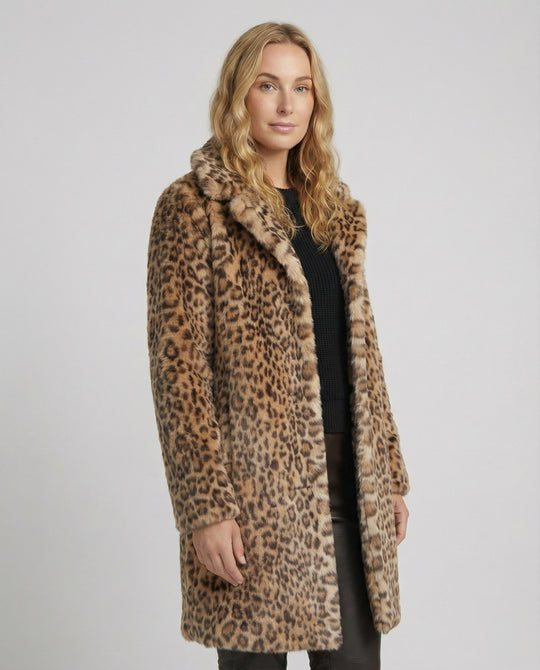 R&B | Mantel - Kunstpelz - Oversized Fit - Reverskragen - Leopardenprint