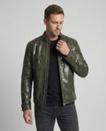 Herren Elegante Lederjacke mit Reißverschlusstaschen