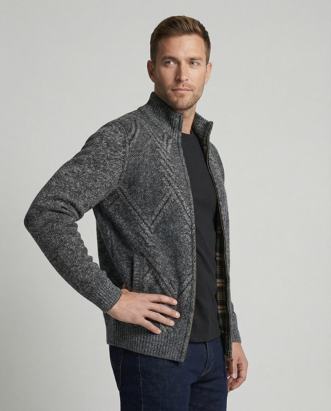 Herren Strickjacke mit Zipper und Muster