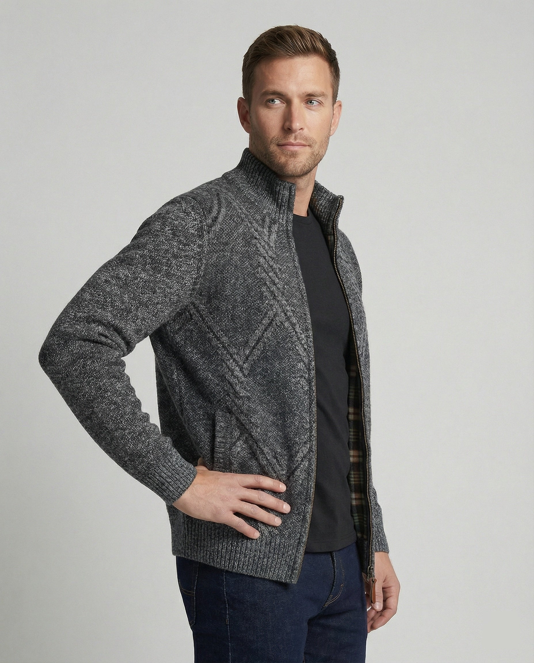 Herren Strickjacke mit Zipper und Muster