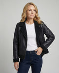 Damen Lederjacke Schwarz gefüttert
