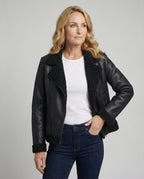 Damen Lederjacke Schwarz gefüttert