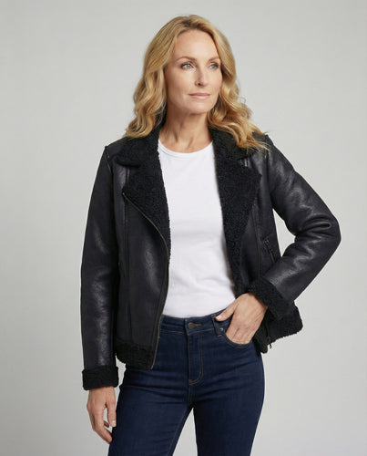 Damen Lederjacke Schwarz gefüttert