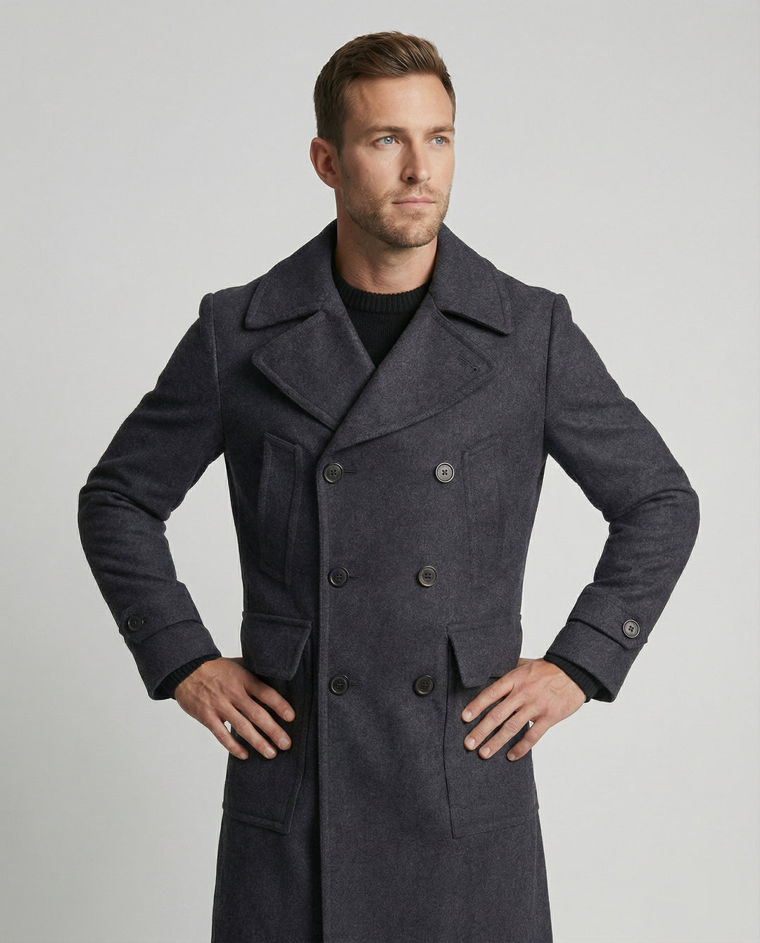 Herren eleganter doppelt-knöpfiger Übermantel aus hochwertigem Material R&B